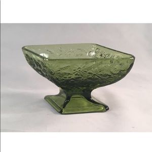 Vintage Emerald Green Glass Pedestal Dish